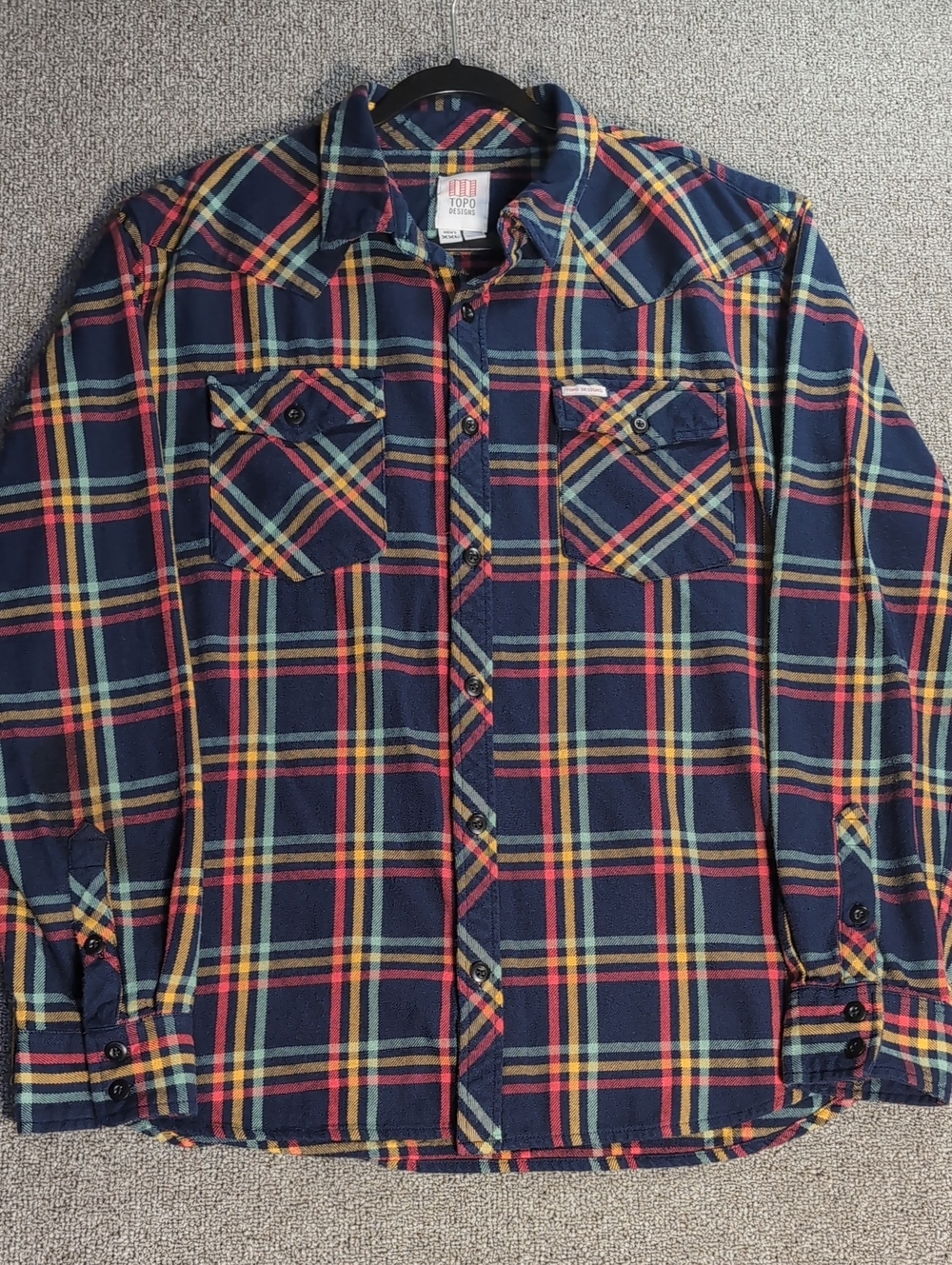 Topo Designs Mountain Flannel Shirt Size XXL in Navy Blue Multi Color Plaid